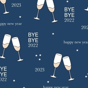 Have a drink - Happy new year 2023 celebration champagne bubbles toast navy blue night stars typography