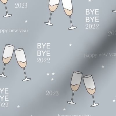 Have a drink - Happy new year 2023 celebration champagne bubbles toast soft stone blue gray night stars typography