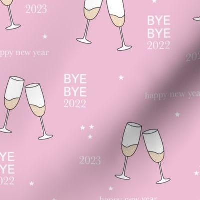 Have a drink - Happy new year 2023 celebration champagne bubbles toast soft pink girls night stars typography