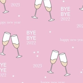 Have a drink - Happy new year 2023 celebration champagne bubbles toast soft pink girls night stars typography