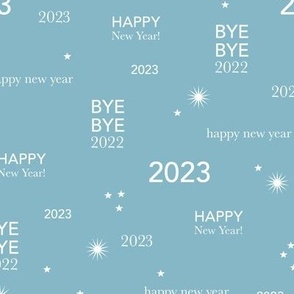 Happy new year 2023 - typography abstract minimalist text design soft blue white