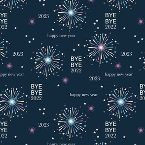 Happy new year 2023 fireworks -  typography abstract minimalist text design navy blue lilac yellow