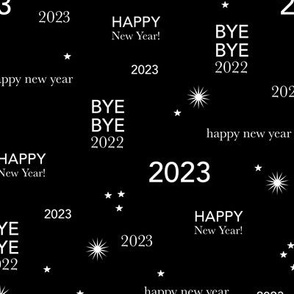 Happy new year 2023 - typography abstract minimalist text design monochrome black and white