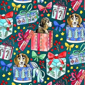 Beagles, Boxes & Bows on Teal - Small