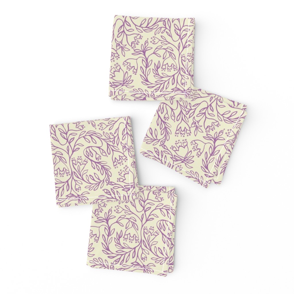 Medieval floral block print  purple/ ivory