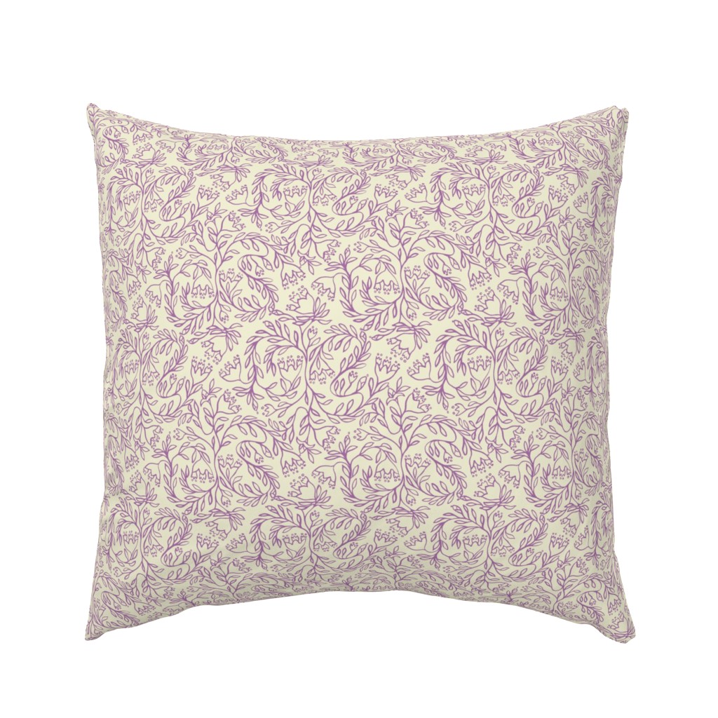 Medieval floral block print  purple/ ivory