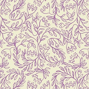 Medieval floral block print  purple/ ivory