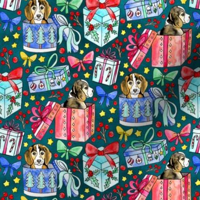 Beagles, Boxes & Bows on Teal - Tiny