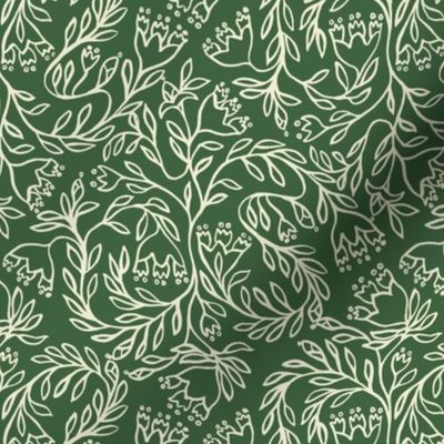 Medieval floral block print basil green
