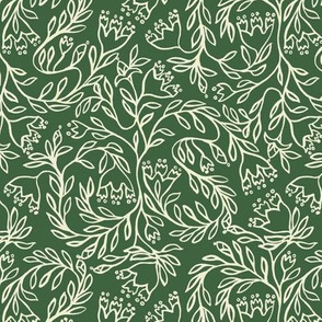 Medieval floral block print basil green