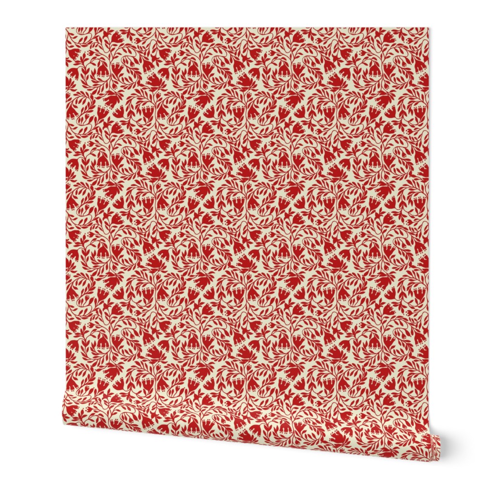 Indian floral block print tomato red/ vanilla 