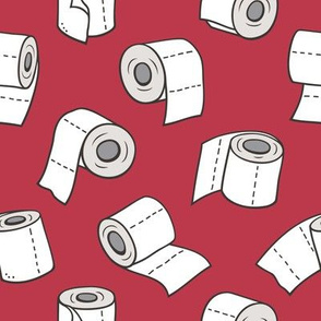 Trendy Toilet Paper Tissue Rolls on Dark Red