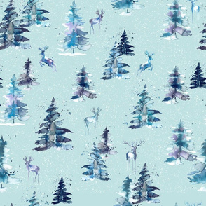 Winter deers Forest Blue