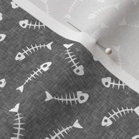 fish bones - grey - fun cat fabric - LAD20