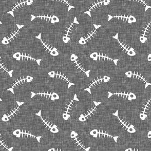 fish bones - grey - fun cat fabric - LAD20