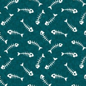 fish bones - dark teal - fun cat fabric - LAD20