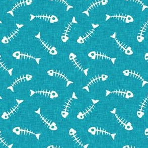 fish bones - teal - fun cat fabric - LAD20