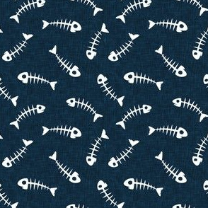 fish bones - dark blue - fun cat fabric - LAD20