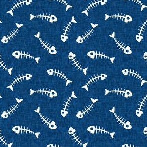fish bones - blue -  fun cat fabric - LAD20
