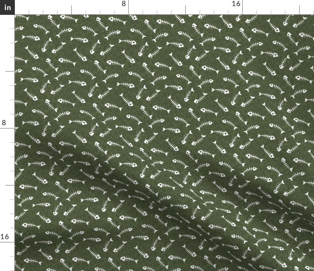fish bones - green - fun cat fabric - LAD20