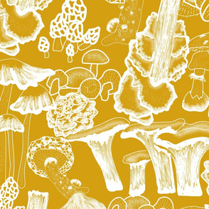 Pyrography Mushroom Extravaganza- Mustard Yellow- Large Scale