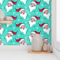 'Tis The Season Retro Santa - Christmas Aqua Multi - Regular Scale