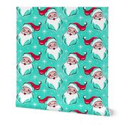 'Tis The Season Retro Santa - Christmas Aqua Multi - Small Scale