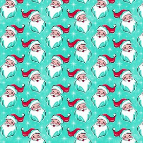 'Tis The Season Retro Santa - Christmas Aqua Multi - Small Scale