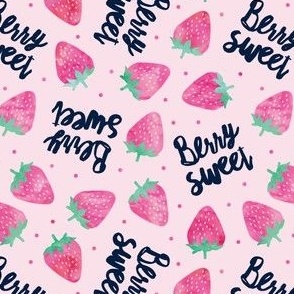 berry sweet strawberries - strawberry valentines - pink watercolor on pink - LAD20