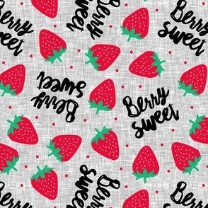 berry sweet strawberries - strawberry valentines - red on grey - LAD20