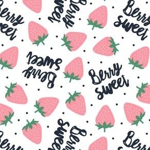 berry sweet strawberries - strawberry valentines - pink on white - LAD20