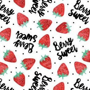 berry sweet strawberries - strawberry valentines - red watercolor on white - LAD20