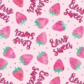 berry sweet strawberries - strawberry valentines - dark pink on pink - LAD20
