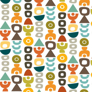 Mid Century Modern Retro Shapes // Autumn Colors // Dark Brown, Orange, Red, Taupe, Khaki Tan, Moss Green, Turquoise // V2