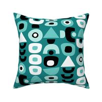 Mid Century Modern Retro Shapes // Teal, Turquoise, Black and White