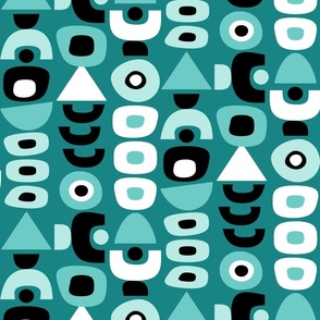 Mid Century Modern Retro Shapes // Teal, Turquoise, Black and White