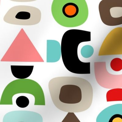 Mid Century Modern Retro Shapes // Orange, Coral, Pink, Khaki Tan, Dark Brown, Yellow, Orange, Red, Green, Turquoise Blue