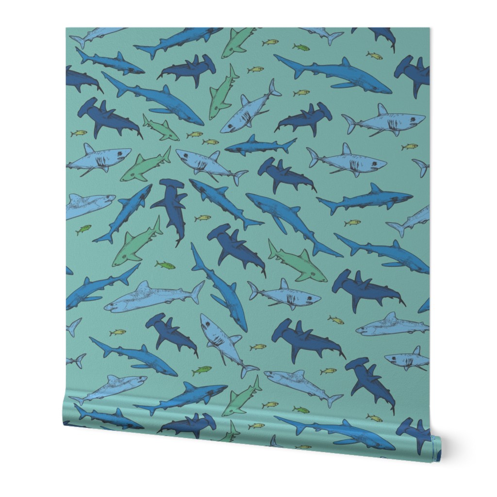 Shark Pattern-On Pale Blue Mint-01