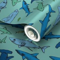 Shark Pattern-On Pale Blue Mint-01