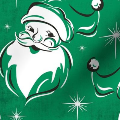 'Tis The Season Retro Santa - Christmas Green White - Large Scale