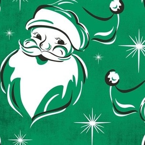 'Tis The Season Retro Santa - Christmas Green White - Large Scale