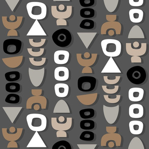 Mid Century Modern Retro Shapes // Gray, Khaki, Cream, Brown, Black, White