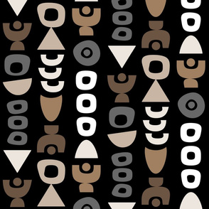 Mid Century Modern Retro Shapes // Gray, Khaki, Cream, Brown, Black, White // V2