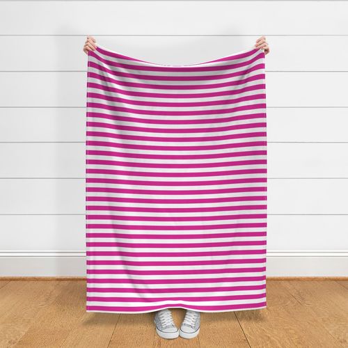 Large Barbie Pink Awning Stripe Pattern Horizontal in White