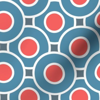 red and blue, red blue, geometric, geometric circles, geometric shapes, geometric pattern, retro, retro 50s, sports, vintage, retro style, 50s styles, sports style.