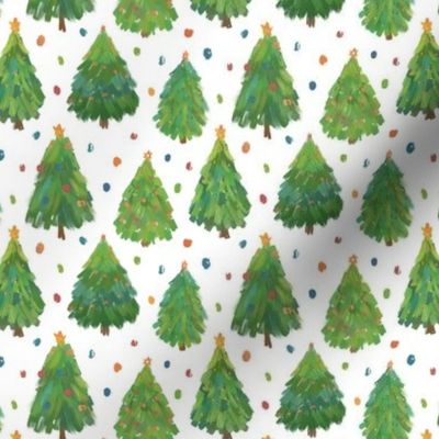 Painted Christmas Trees on White - Small scale 