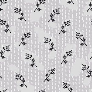 Embroidered Flowers coordinate Black and white Small scale
