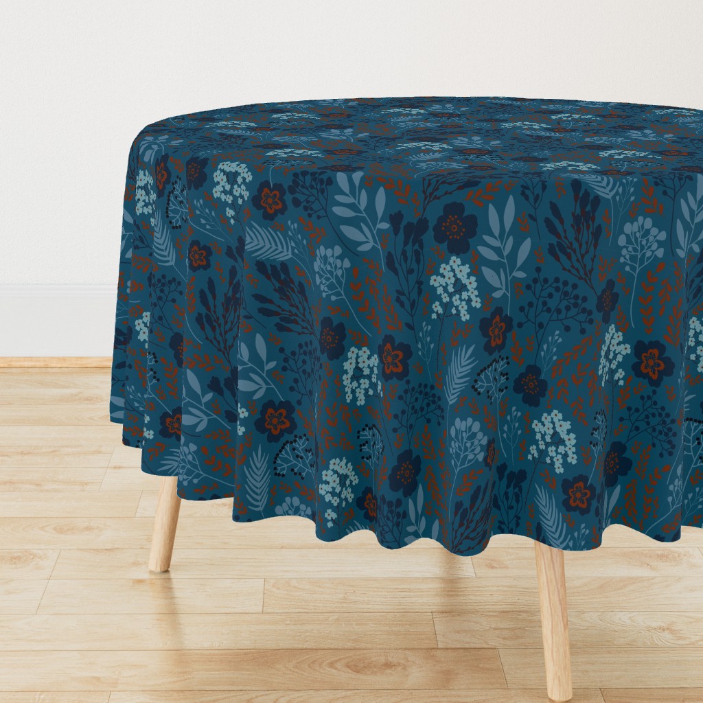 Deep blue and terracotta floral