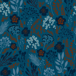 Deep blue and terracotta floral