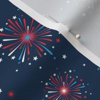 Happy 2024 - Happy new year celebration fireworks and stars party night navy blue red usa